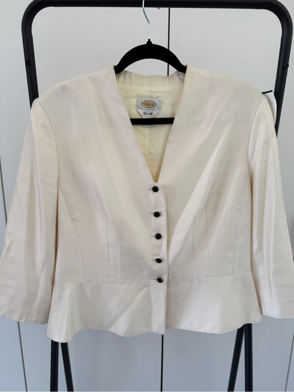 Vintage Talbots SILK Cream Button-Front Jacket with Black ornate  buttons